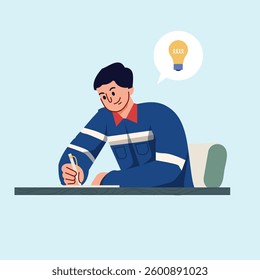 Illustration vector worker writing on the table