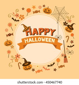 Illustration vector wreath for happy halloween in pastel background colors. 