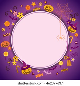 Illustration vector wreath for happy halloween in violet background colors.Blank for your text,message.