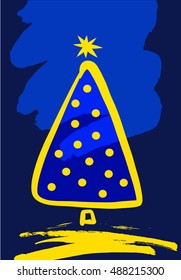 Illustration vector xmas tree with christmas decoration for happy new year 2017 on color background. Free hand drawn element of design image color fir for invitation to happy new year party, event.