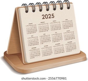 Illustration vector of year 2025 WOODEN and cardboard Calendar isolated in white background, made in Adobe illustrator