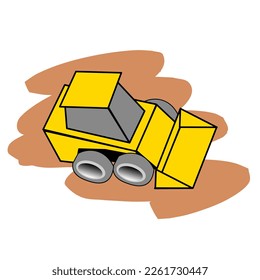 Vector de ilustración de un vehículo de construcción amarillo visto desde arriba