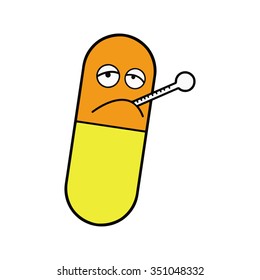 illustration vector yellow and orange sick capsule with thermometer