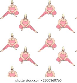 illustration vector yoga plus size model fat pose pose back girls swimsuit background print sketch drawing black and white lines set pattern sport asana decorative shape standing pose figure pink 