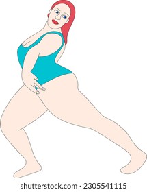 illustration vector yoga plus size model fat pose pose back girls swimsuit background print sketch drawing black and white lines set pattern sport asana decorative shape standing pose figure pink 