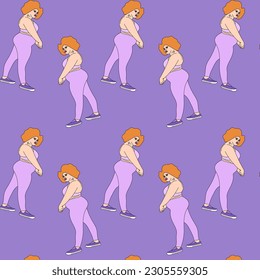 illustration vector yoga plus size model fat pose pose back girls swimsuit background print sketch drawing black and white lines set pattern sport asana decorative shape standing pose figure pink 