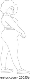illustration vector yoga plus size model fat pose pose back girls swimsuit background print sketch drawing black and white lines set pattern sport asana decorative shape standing pose figure pink 