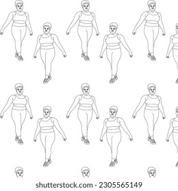 illustration vector yoga plus size model fat pose pose back girls swimsuit background print sketch drawing black and white lines set pattern sport asana decorative shape standing pose figure pink 

