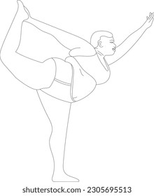 illustration vector yoga plus size model fat pose pose back girls swimsuit background print sketch drawing black and white lines set pattern sport asana decorative shape standing pose figure pink 