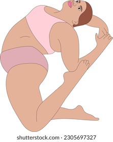 illustration vector yoga plus size model fat pose pose back girls swimsuit background print sketch drawing black and white lines set pattern sport asana decorative shape standing pose figure pink 