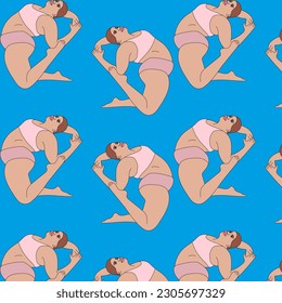 illustration vector yoga plus size model fat pose pose back girls swimsuit background print sketch drawing black and white lines set pattern sport asana decorative shape standing pose figure pink 