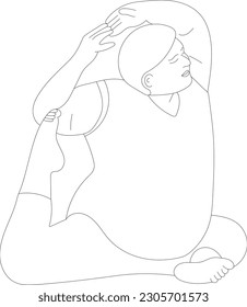 illustration vector yoga plus size model fat pose pose back girls swimsuit background print sketch drawing black and white lines set pattern sport asana decorative shape standing pose figure pink 