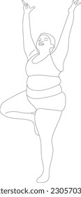 Illustratormädchen Toastyoga Sport asana orangefarbener Hintergrund Smile, schwarze, weiße Sketch-Kunstdruckzeichnung und Größe der Frau 
