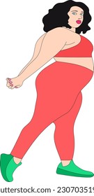 illustration vector yoga plus size model fat pose pose back girls swimsuit background print sketch drawing black and white lines set pattern sport asana decorative shape standing pose figure pink 