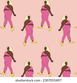 illustration vector yoga plus size model fat pose pose back girls swimsuit background print sketch drawing black and white lines set pattern sport asana decorative shape standing pose figure pink 