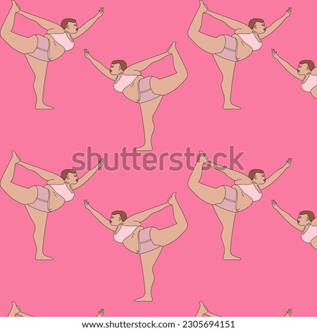 illustration vector yoga plus size model fat pose pose back girls swimsuit background print sketch drawing black and white lines set pattern sport asana decorative shape standing pose figure pink 