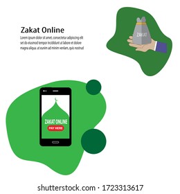 Illustration vector. Zakat is a religious obligation. Zakat online is to make easy for muslim to pay.