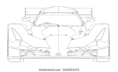 The illustration is a vector-based wireframe rendering of the top view of a high-performance racing car or sports vehicle. The design features clean, geometric lines and a sleek, aerodynamic shape