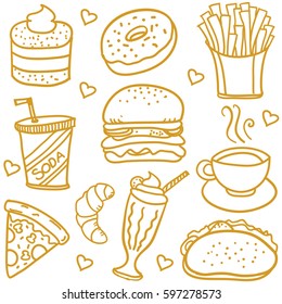 Illustration vectorof fast food doodles