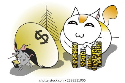 Illustration vectors about corruption, Between the rats who work with the security agents that are symbolized with the cats...Which is a very damaging thing to the public.
