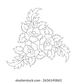 An illustration of a vectors different type of  flowers, traditional and cultural alpona design in continuous line art drawing style.