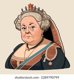 Illustration and vector-style portrait of Queen Victoria. Queen Victoria, the powerful 19th-century British monarch, reigned from 1837-1901, leading the British Empire through its golden age.



