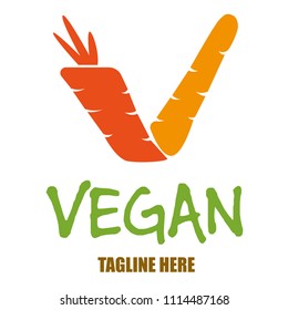 illustration of Vegan logo. there are two carrots and Vegan title.