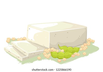 Illustration of Vegan Soy Tofu with Soybeans