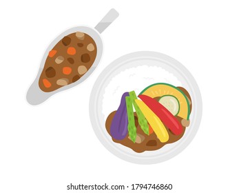 Ilustración del arroz con curry vegetal.