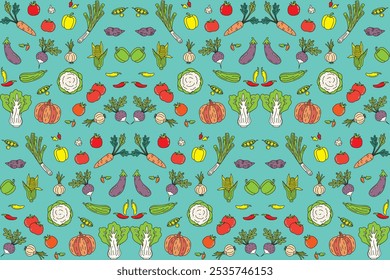 Illustration of vegetable group on light green background.