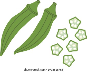 Ilustración de ocra vegetal y rodajas de clavija cortada