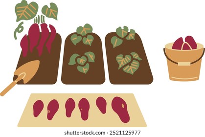 Ilustração de campo de batata doce vegetal