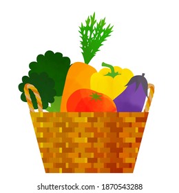 Ilustración de verduras en una cesta (fondo blanco, vector, corte, acuarela)