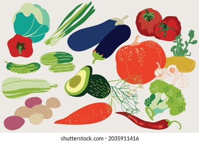 illustration with vegetables, hand drawn. vector design for paper. fabric and other surfaces