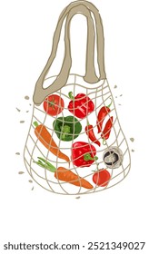 illustration of vegetables in a woven bag