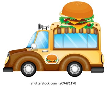 Illustration of a vehicle selling burgers on a white background