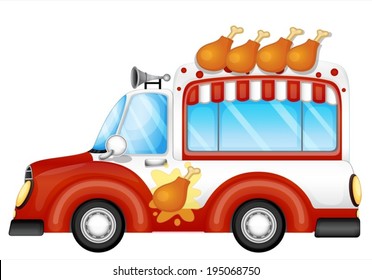 Illustration of a vehicle selling fried chicken legs on a white background