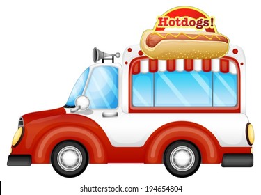 Illustration of a vehicle selling hotdogs on a white background