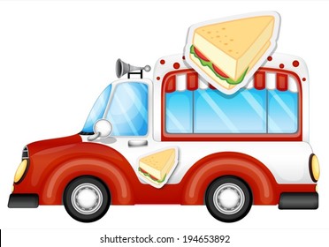 Illustration of a vehicle selling sandwiches on a white background