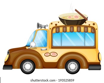 Illustration of a vehicle selling soup on a white background