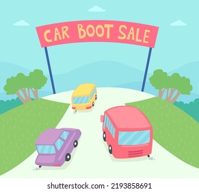 Illustration Of Vehicles Going To Car Boot Sale Fair Event Entrance