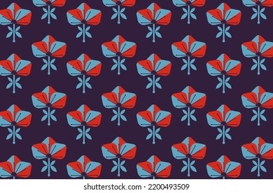 Vektorgrafik von batik-cute-simple-mit-blumen-farbe-blau-batik-muster-nahtlos-vektordesign geeignet für die Gestaltung von T-Shirts, Kissen, Vorhängen, Bettwäsche, Grußkarten, ce