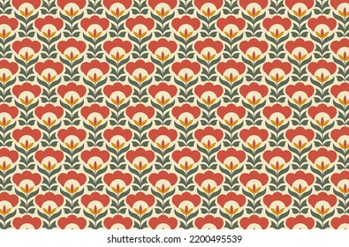 Vektorgrafik von batik-cute-simple-with-flowers-color-lamon-red-batik-muster-nahtlos-design-vektor, geeignet für die Gestaltung von T-Shirts, Kissenbezügen, Vorhängen, Bettwäsche, Gruß 