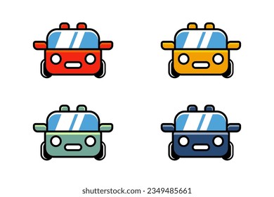 Vektorgrafik von Cartoon Car cute mit roter, gelber, blauer und grüner Farbe. Geeignet für Kinderplakate, Grafiken, Kinderproduktionen usw.