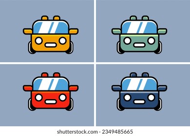 Vektorgrafik von Cartoon Car cute mit roter, gelber, blauer und grüner Farbe. Geeignet für Kinderplakate, Grafiken, Kinderproduktionen usw.