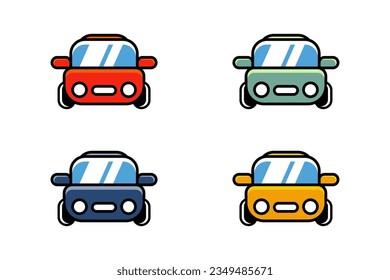 Vektorgrafik von Cartoon Car cute mit roter, gelber, blauer und grüner Farbe. Geeignet für Kinderplakate, Grafiken, Kinderproduktionen usw.