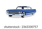 illustration vektor graphic of clasic car with blue body color. retro car. antique car. vintage car