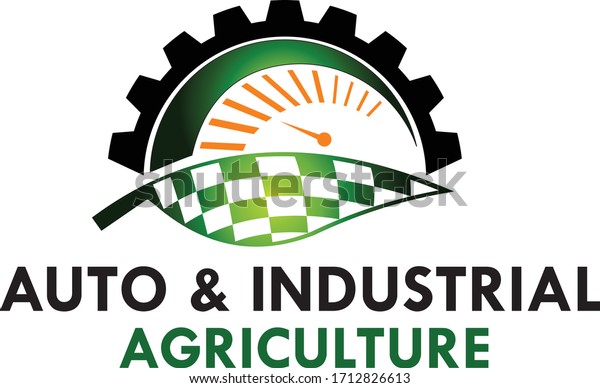 Illustration vektor graphic design logo good for\
Auto and industrial Agriculture technology design with speedometer\
and leaf inside\
gear.