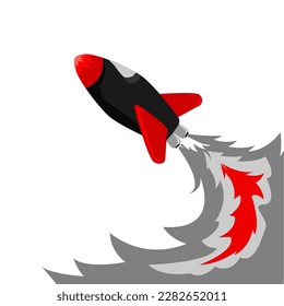 illustration vektor graphic of rocket with with sign a rocket that is flying and emitting smoke 