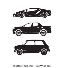 Illustration vektor graphic of set car sillhouette side view with black white color